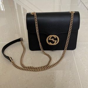 Gucci Interlocking Gg Black Dollar Calf Leather Shoulder Bag